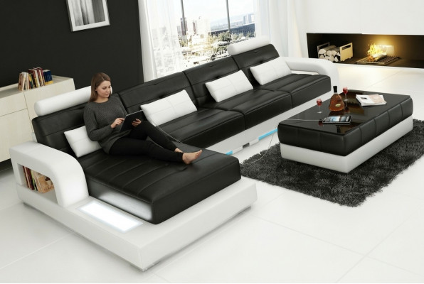 Ledercouch mat USB, Wunnlandschaft Eckcouch Eck Garnitur Design Modern Couch L6008C