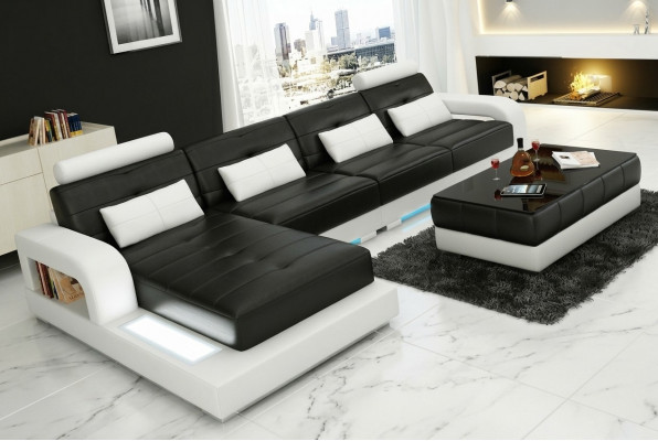 Ledercouch mat USB, Wunnlandschaft Eckcouch Eck Garnitur Design Modern Couch L6008C