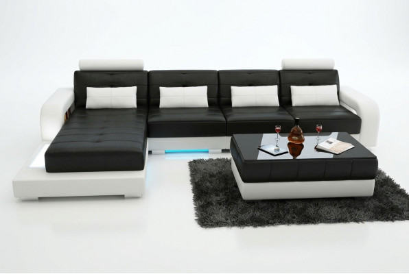 Ledercouch mat USB, Wunnlandschaft Eckcouch Eck Garnitur Design Modern Couch L6008C