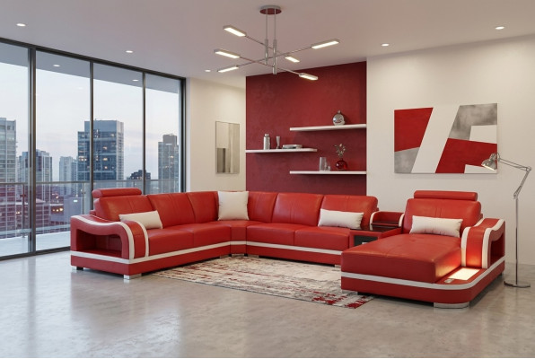 Ledercouch mat USB Sofa Wunnlandschaft Garnitur Design Modern Eckcouch U Form