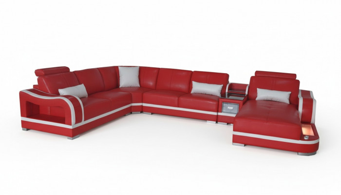Ledercouch mat USB Sofa Wunnlandschaft Garnitur Design Modern Eckcouch U Form