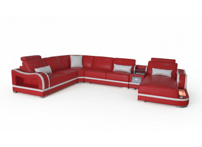 Ledercouch mat USB Sofa Wunnlandschaft Garnitur Design Modern Eckcouch U Form
