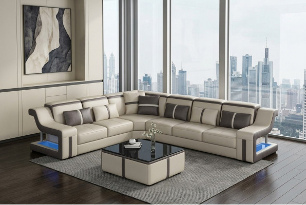 XXL Eckcouch Sofa mat USB Eck Wunnzëmmercouch Sofa Canapé Dësch Polstersëtz Lieder
