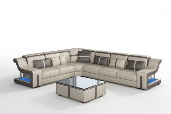 XXL Eckcouch Sofa mat USB Eck Wunnzëmmercouch Sofa Canapé Dësch Polstersëtz Lieder