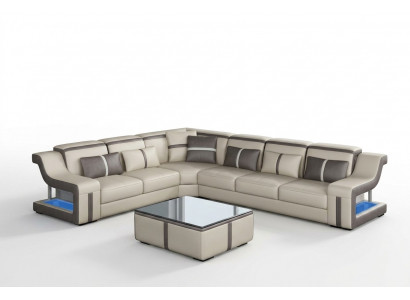XXL Eckcouch Sofa mat USB Eck Wunnzëmmercouch Sofa Canapé Dësch Polstersëtz Lieder