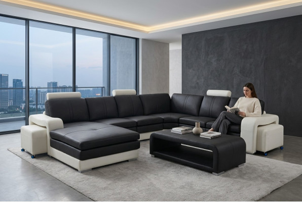 Lieder Eck Canapé +USB, Sofa Polster Sëtz Miwwel Garnitur Landschaft Modern Design