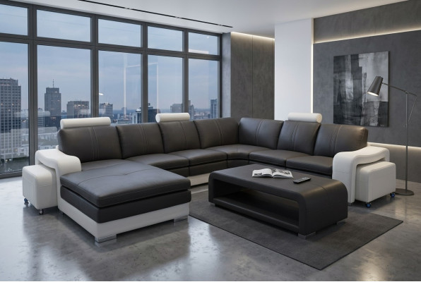 Lieder Eck Canapé +USB, Sofa Polster Sëtz Miwwel Garnitur Landschaft Modern Design