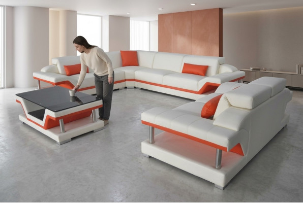 Modern Ecksofa Couch Polster Eckgarnitur Wunnlandschaft Sofa Eck Garnitur + USB