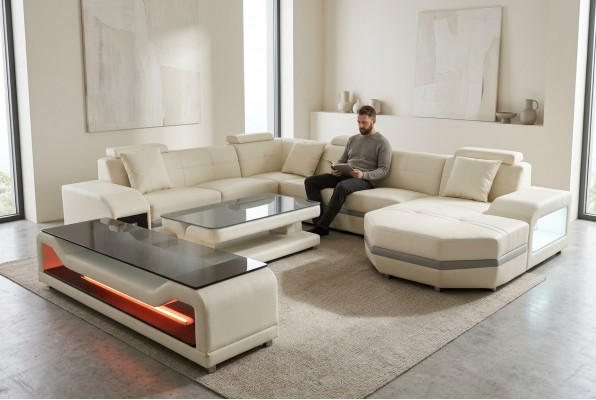Lieder Ecksofa Eckgarnitur Eckcouch Sofa Couch Wunnlandschaft Polster Dësch USB
