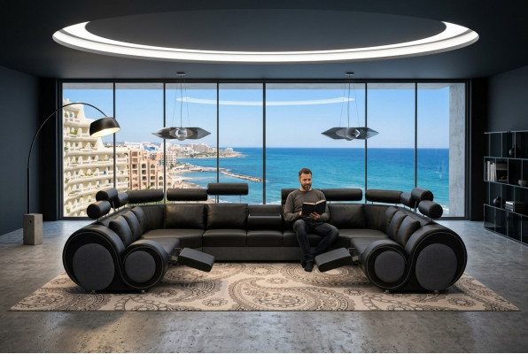 Design XXL Wunnlandschaft Sofa mat USB, Couch Polster Ecksofa Textil Stoff Nei