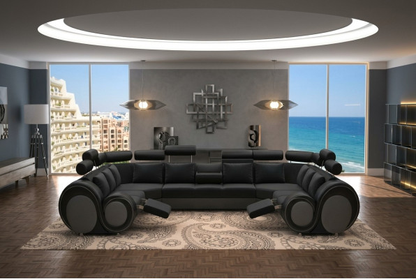 Design XXL Wunnlandschaft Sofa mat USB, Couch Polster Ecksofa Textil Stoff Nei