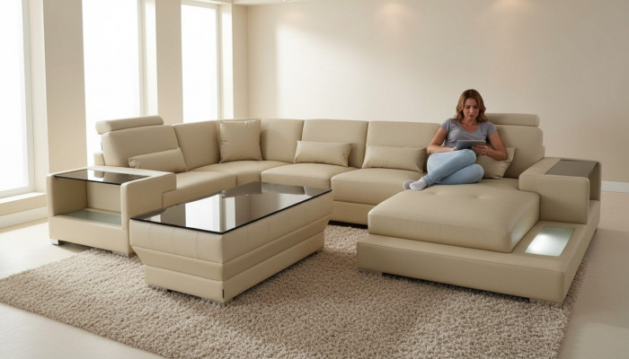 Ecksofa Design Eckgarnitur Eckcouch Sofa Couch Wonlandschaft Polster Dësch USB