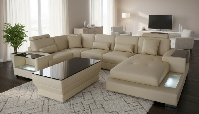 Ecksofa Design Eckgarnitur Eckcouch Sofa Couch Wonlandschaft Polster Dësch USB
