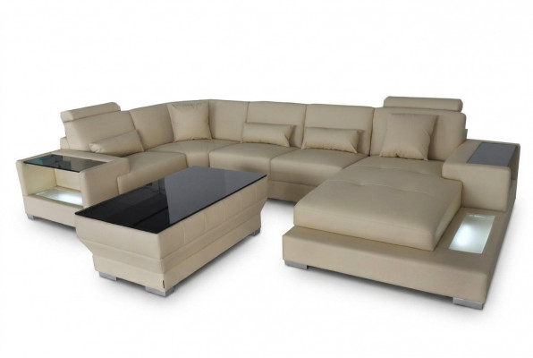 Ecksofa Design Eckgarnitur Eckcouch Sofa Couch Wonlandschaft Polster Dësch USB