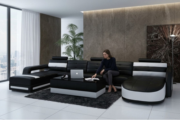 Ledersofas Sofa Couch Wunnlandschaft Ecksofa Garnitur Design Modern Sofa mat USB