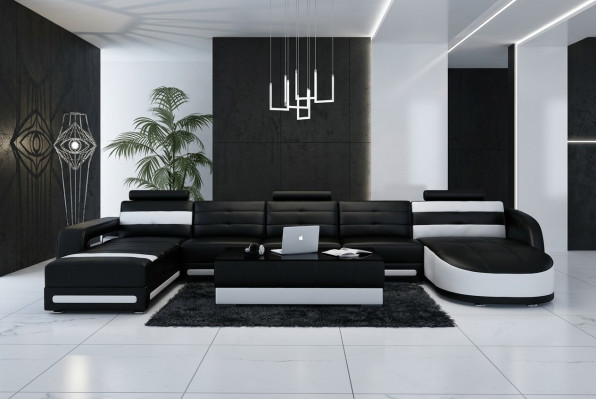 Ledersofas Sofa Couch Wunnlandschaft Ecksofa Garnitur Design Modern Sofa mat USB