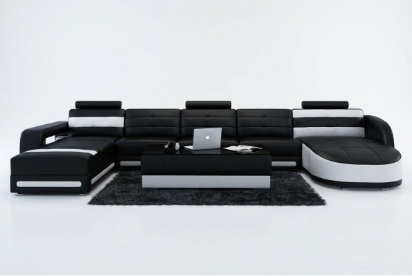 Ledersofas Sofa Couch Wunnlandschaft Ecksofa Garnitur Design Modern Sofa mat USB