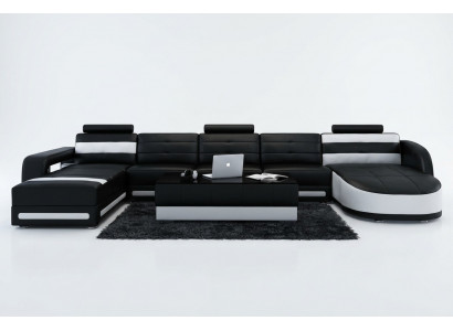 Ledersofas Sofa Couch Wunnlandschaft Ecksofa Garnitur Design Modern Sofa mat USB