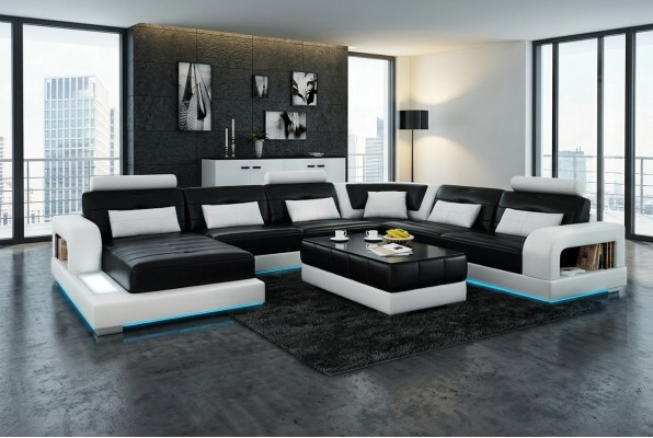 Sofa Ecksofa Design Wunnlandschaft mat Rägal Polstersëtzgarnitur Ledersofa USB