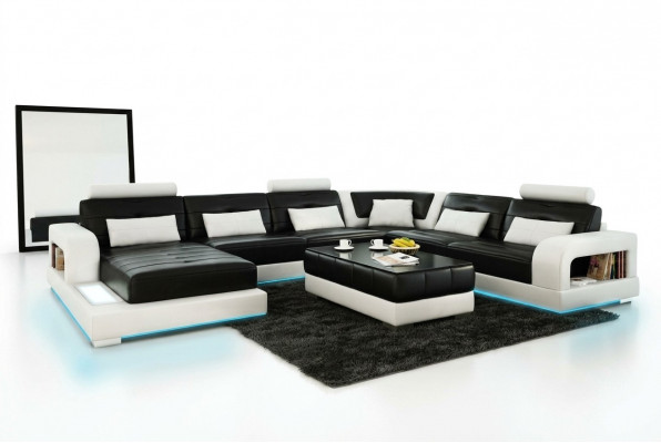 Sofa Ecksofa Design Wunnlandschaft mat Rägal Polstersëtzgarnitur Ledersofa USB