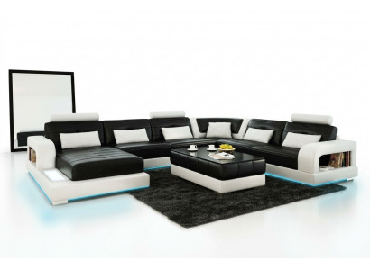 Sofa Ecksofa Design Wunnlandschaft mat Rägal Polstersëtzgarnitur Ledersofa USB
