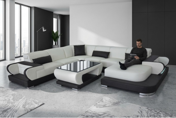 Modern Living Zëmmer Canapé Weich gepolstert Eckgarnitur Moossfäerdegung Sofa + USB