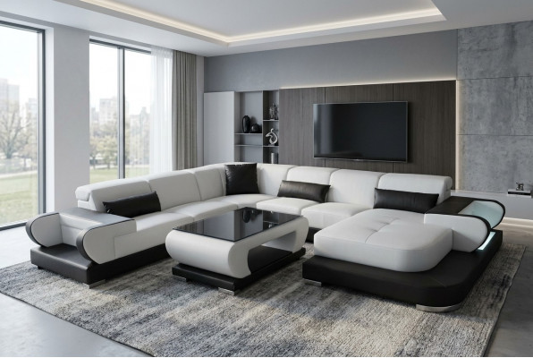 Modern Living Zëmmer Canapé Weich gepolstert Eckgarnitur Moossfäerdegung Sofa + USB