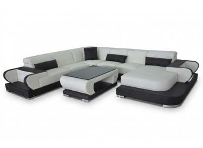 Modern Living Zëmmer Canapé Weich gepolstert Eckgarnitur Moossfäerdegung Sofa + USB