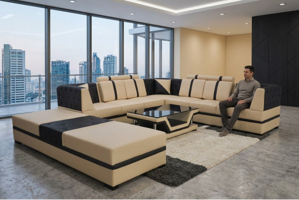 Lieder Ecksofa Couch Polstersëtz Wunnlandschaft Design Miwwel Garnitur + USB
