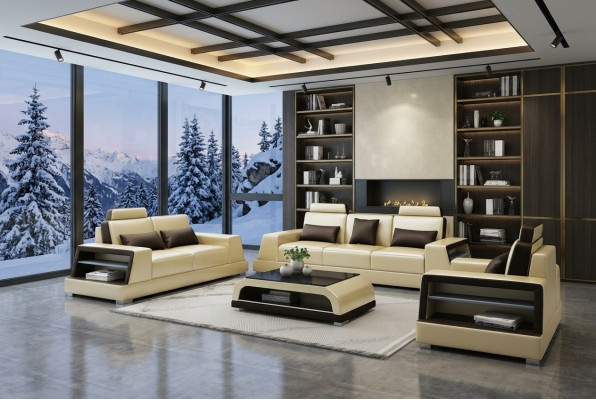 Ledersofa Couch Sofagarnitur Polster 3+1+1 Sëtzer Couchen Sofa Design Lieder Nei