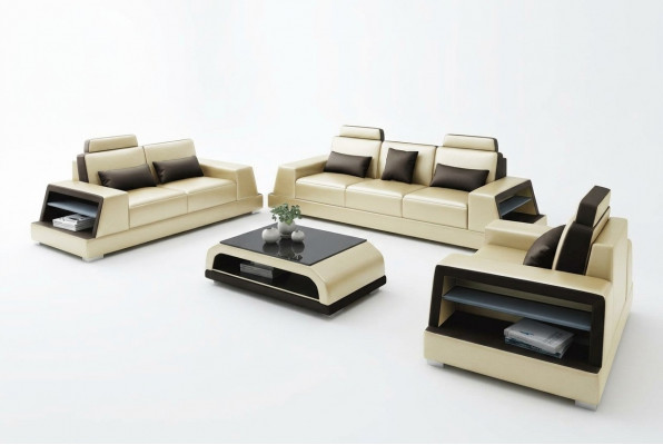 Ledersofa Couch Sofagarnitur Polster 3+1+1 Sëtzer Couchen Sofa Design Lieder Nei