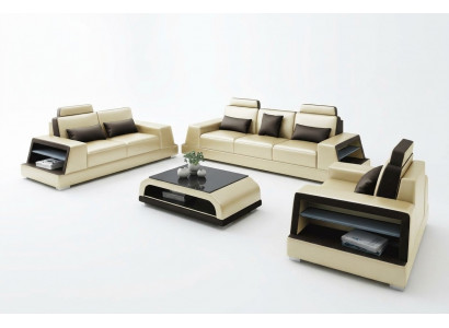 Ledersofa Couch Sofagarnitur Polster 3+1+1 Sëtzer Couchen Sofa Design Lieder Nei