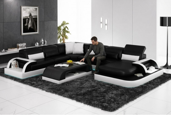 Canapé Eckcouch Design Wunnlandschaft Schwaarz Polster Sëtz Garnitur Ledercanapé USB