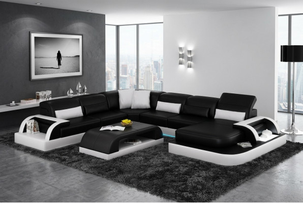 Canapé Eckcouch Design Wunnlandschaft Schwaarz Polster Sëtz Garnitur Ledercanapé USB
