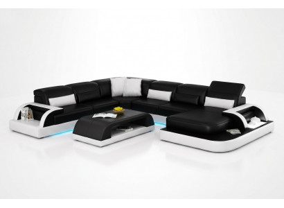 Canapé Eckcouch Design Wunnlandschaft Schwaarz Polster Sëtz Garnitur Ledercanapé USB