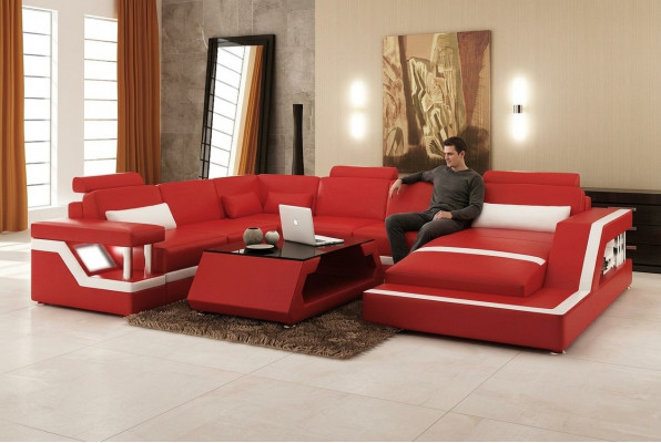 Design Lieder Wohnlandschaft Eck Sofa Modern Garnitur Canapé Eck Rout USB + LED