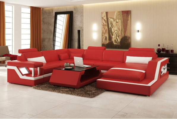 Design Lieder Wohnlandschaft Eck Sofa Modern Garnitur Canapé Eck Rout USB + LED