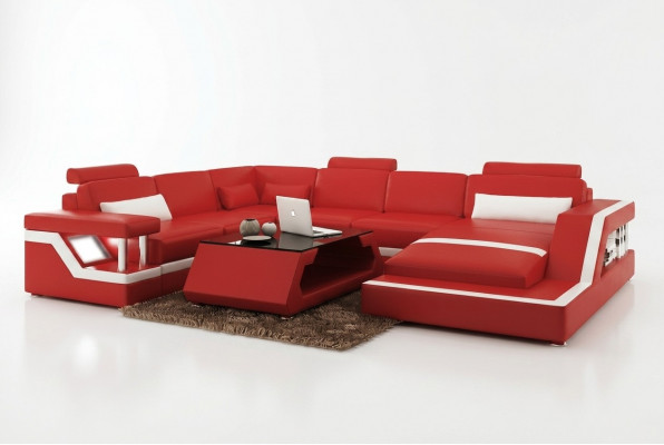 Design Lieder Wohnlandschaft Eck Sofa Modern Garnitur Canapé Eck Rout USB + LED