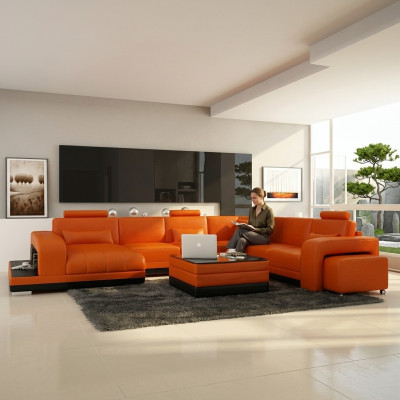 Design Lieder Wunnlandschaft Ecksofa Modern Garnitur Canapé Ecke Nei Orange USB