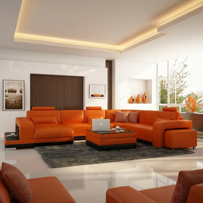 Design Lieder Wunnlandschaft Ecksofa Modern Garnitur Canapé Ecke Nei Orange USB