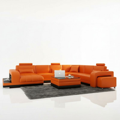 Design Lieder Wunnlandschaft Ecksofa Modern Garnitur Canapé Ecke Nei Orange USB
