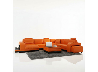 Design Lieder Wunnlandschaft Ecksofa Modern Garnitur Canapé Ecke Nei Orange USB