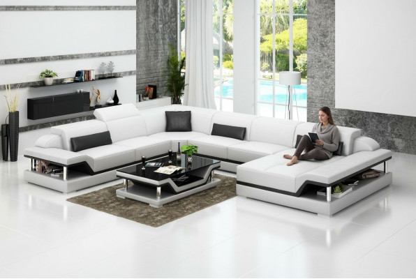 Design-Lieder Wohnlandschaft Ecksofa Modern Garnitur Couch Eck Neu Wäiss USB