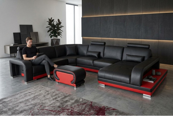 Canapé Eckcanapé Design Gepolstert Eckcouch Wohnlandschaft Eckgarnitur Canapé U-Form +USB
