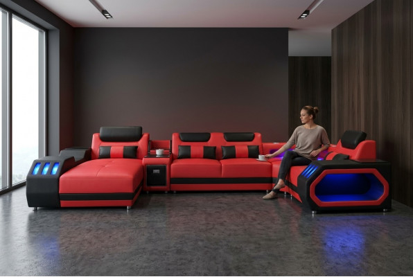Liederdivan Canapé Wunnlandschaft Garnitur Design Modern Divan U-Form Divan mat USB