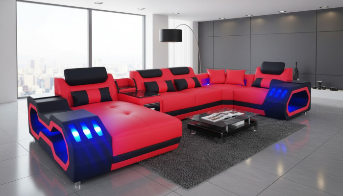 Liederdivan Canapé Wunnlandschaft Garnitur Design Modern Divan U-Form Divan mat USB
