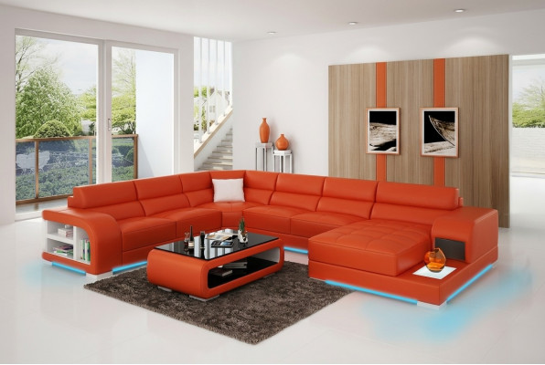 Modern Ledersofa Couch Design Wohnlandschaft Ecksofa Eck Garnitur Sofa Luucht USB