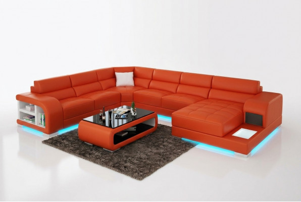 Modern Ledersofa Couch Design Wohnlandschaft Ecksofa Eck Garnitur Sofa Luucht USB