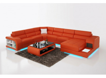Modern Ledersofa Couch Design Wohnlandschaft Ecksofa Eck Garnitur Sofa Luucht USB