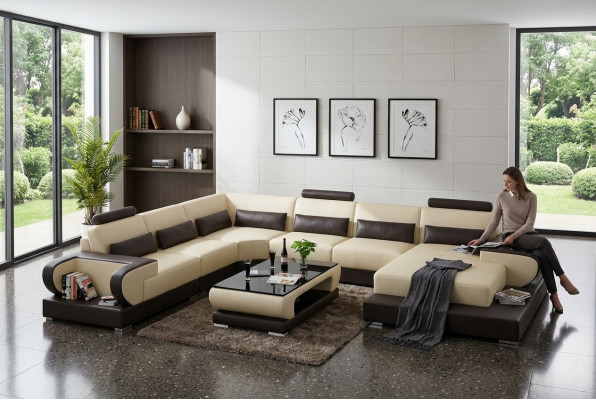 Ledercouch mat USB, Couch Wunnlandschaft Eckcouch Eck Garnitur Design Modern Couch